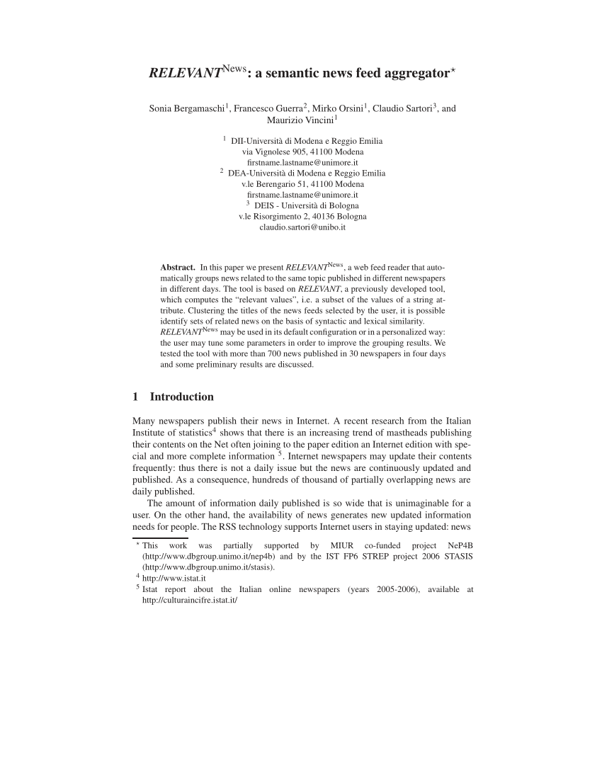 Pdf Relevantnews A Semantic News Feed Aggregator
