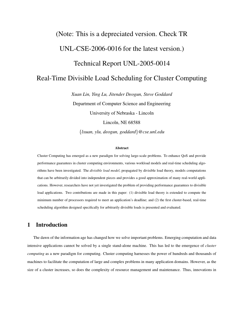 (PDF) Real-Time Divisible Load Scheduling for Cluster ...