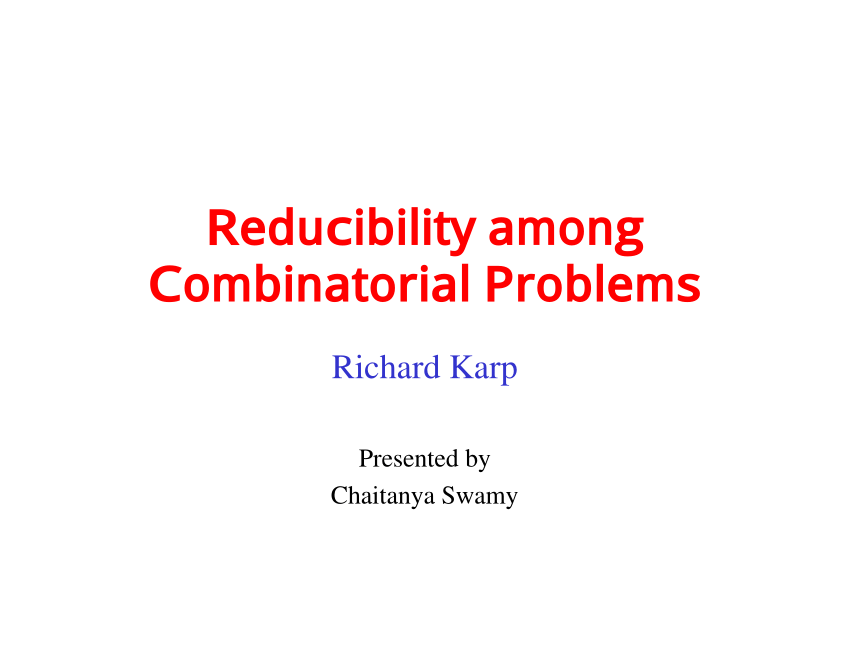 Pdf Reducibility Among Combinatorial Problems