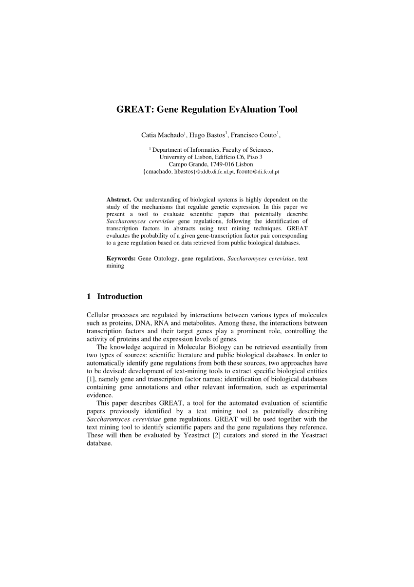 (PDF) GREAT Gene regulation evaluation tool