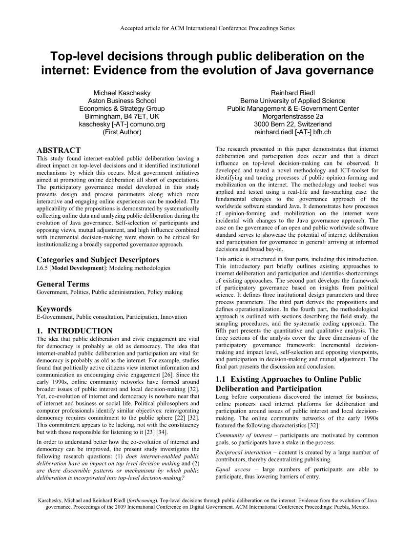Pdf Top Level Decisions Through Public Deliberation On The Internet Evidence From The Evolution Of Java Governance
