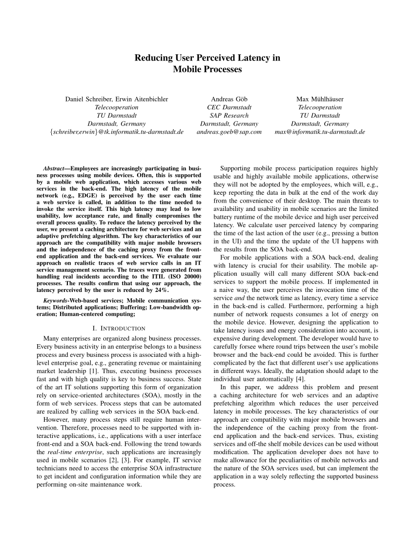 Pdf Reducing User Perceived Latency In Mobile Processes