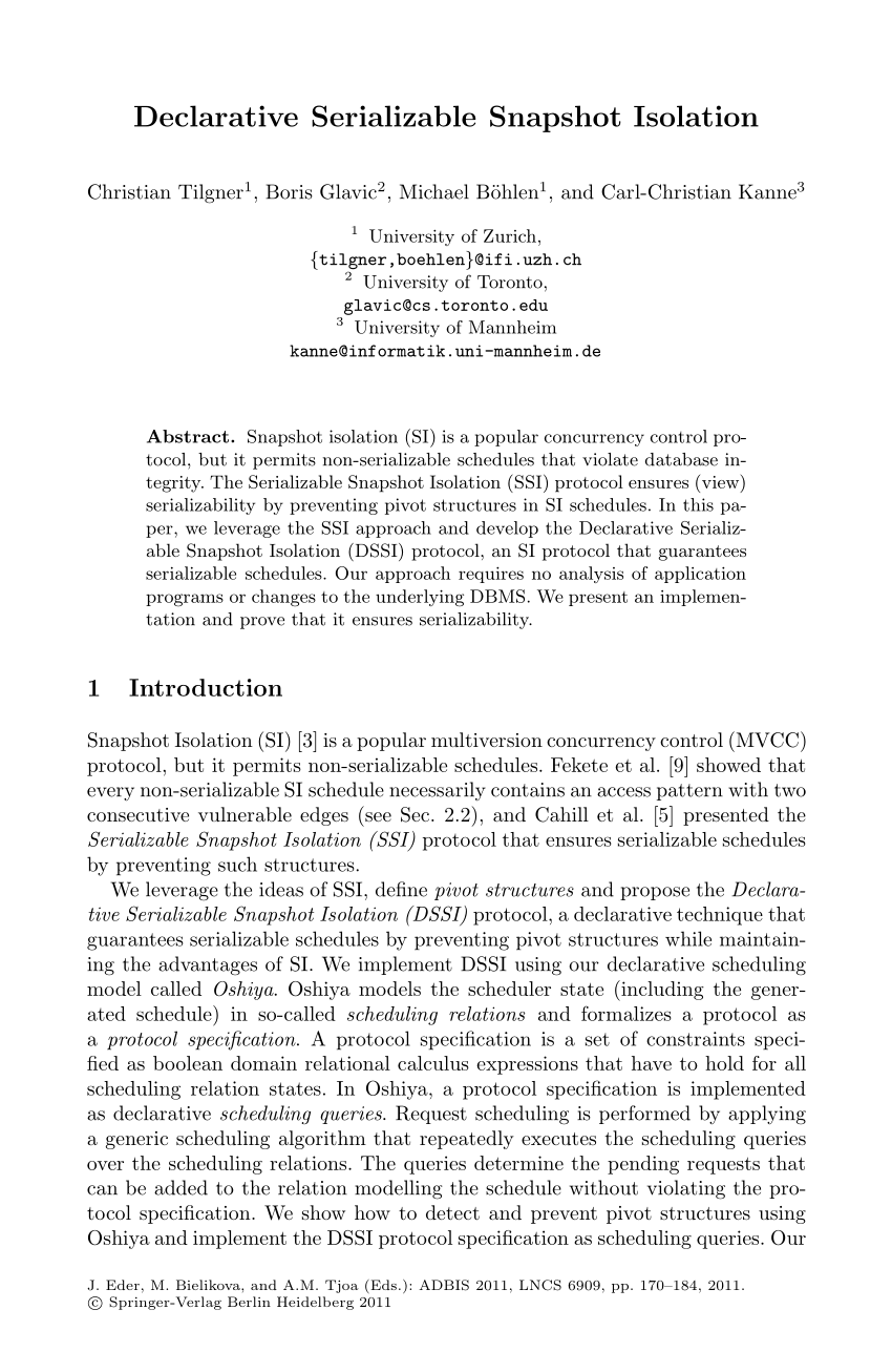 (PDF) Declarative Serializable Snapshot Isolation