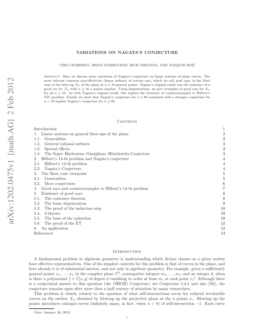 PDF Variations on Nagata s Conjecture