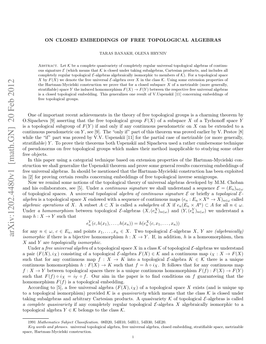 PDF On closed embeddings of free topological algebras