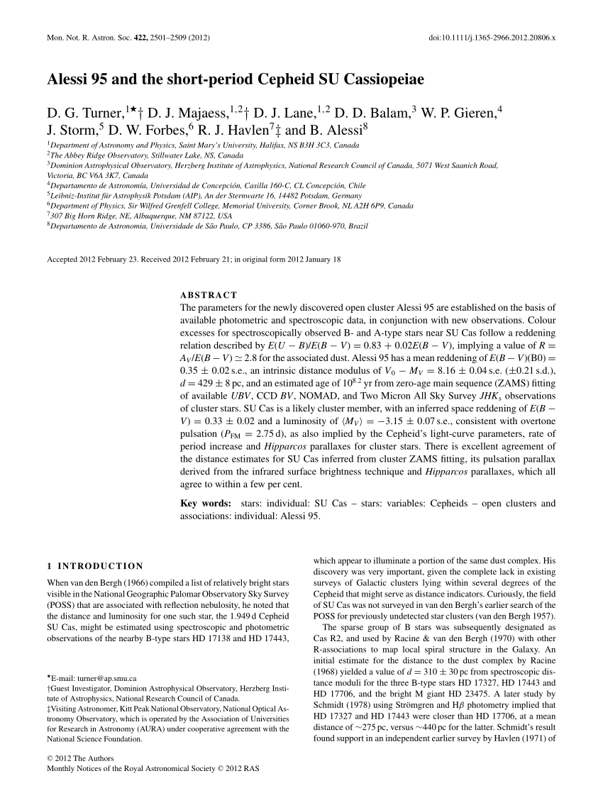 PDF) Alessi 95 and the short period Cepheid SU Cassiopeiae