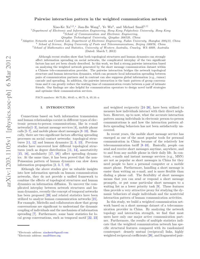 Pdf Pairwise Interaction Pattern In The Weighted Communication Network