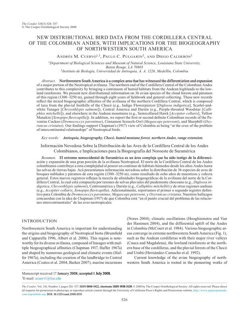 PDF New Distributional Bird Data from the Cordillera Central of  