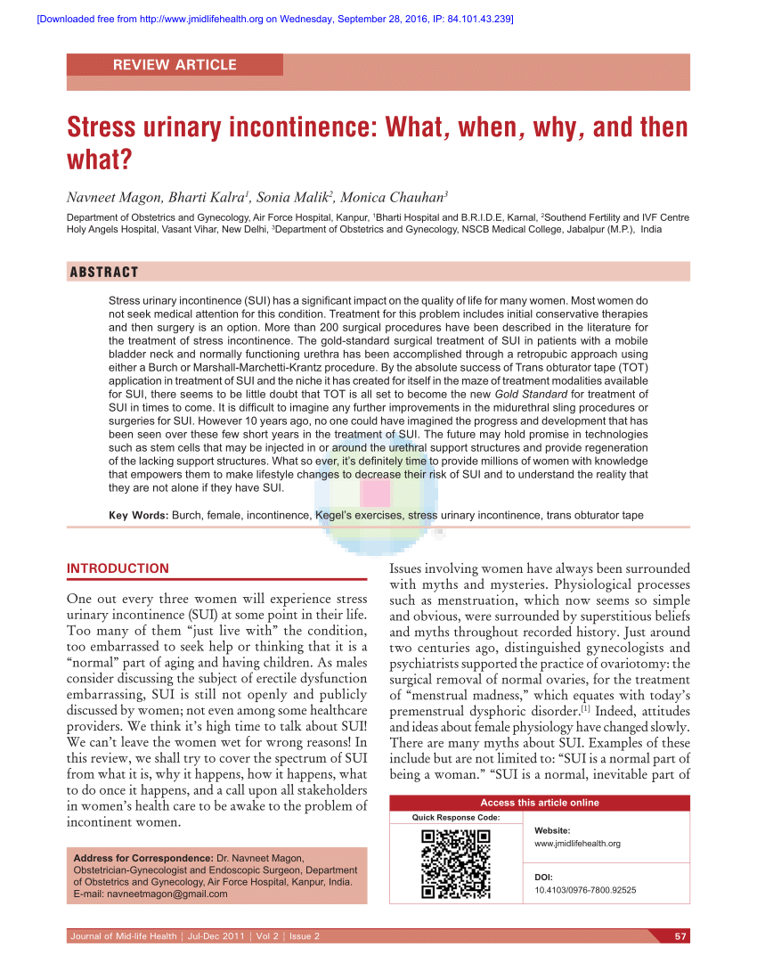 stress urinary incontinence research articles