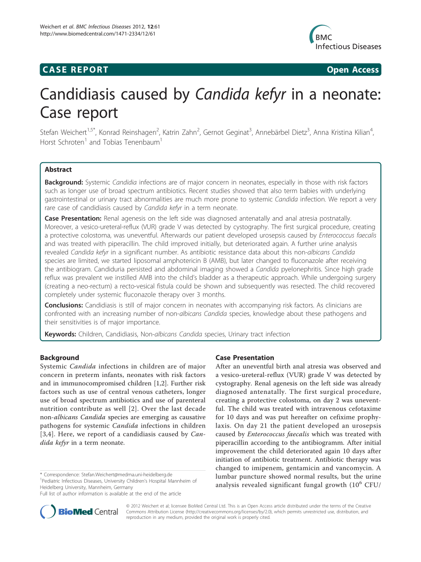 Pdf Candidiasis Caused By Candida Kefyr In A Neonate Case Report 