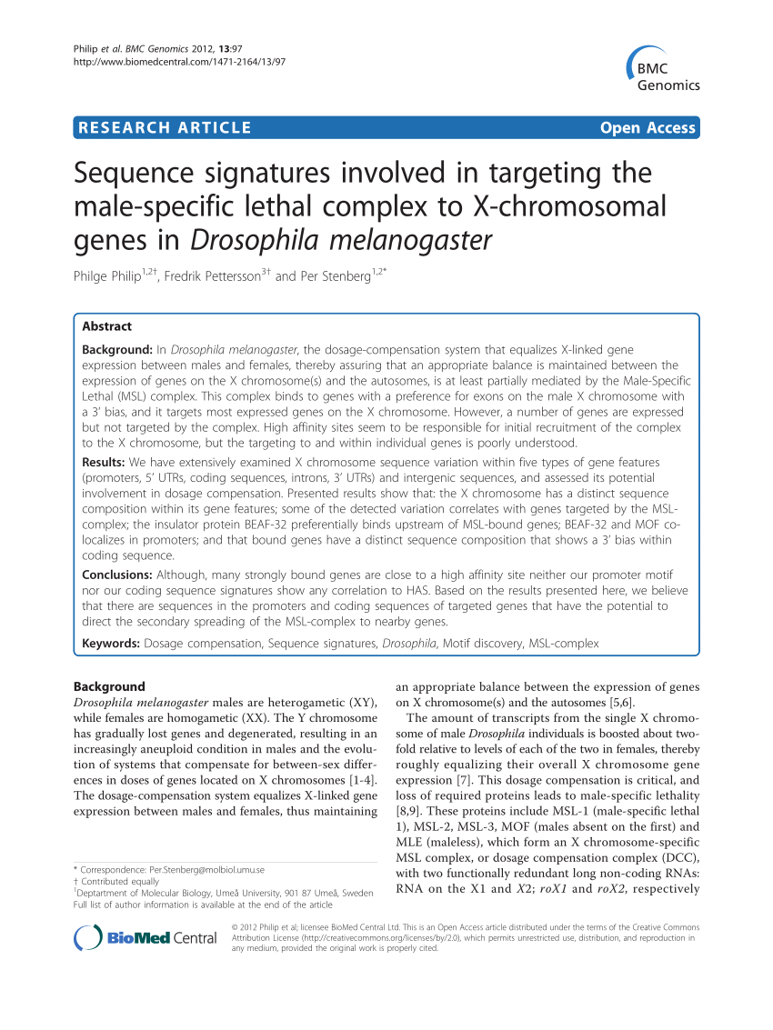 Pdf Sequence Signatures Involved In Targeting The Male Specific Lethal Complex To X 