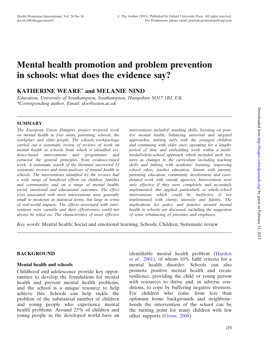 mental health promotion literature review