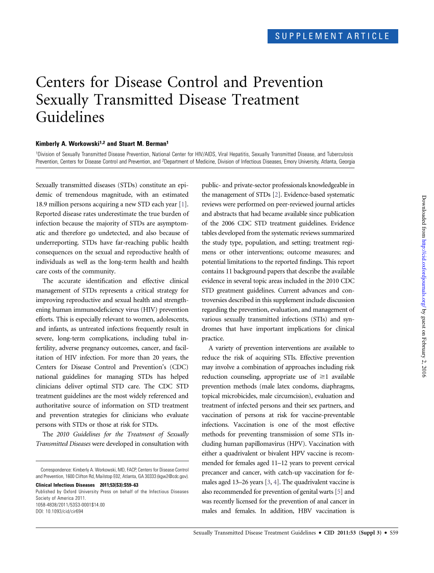 Pdf Centers For Disease Control And Prevention Sexually Transmitted Disease Treatment Guidelines 1164