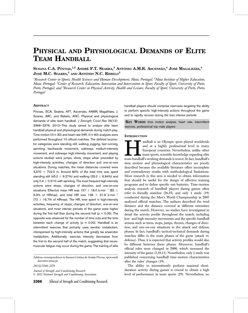 and Physiological Demands of Elite Handball
