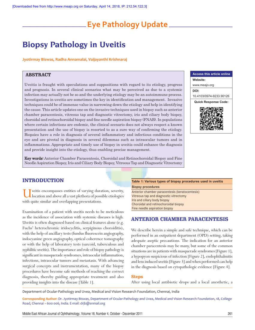 Pdf Biopsy Pathology In Uveitis