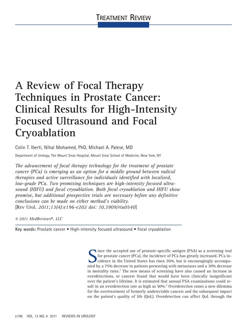 Pdf A Review Of Focal Therapy Techniques In Prostate Cancer Clinical Results For High 4685