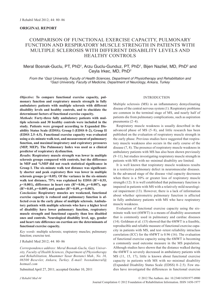 PDF Comparison of functional exercise capacity pulmonary  