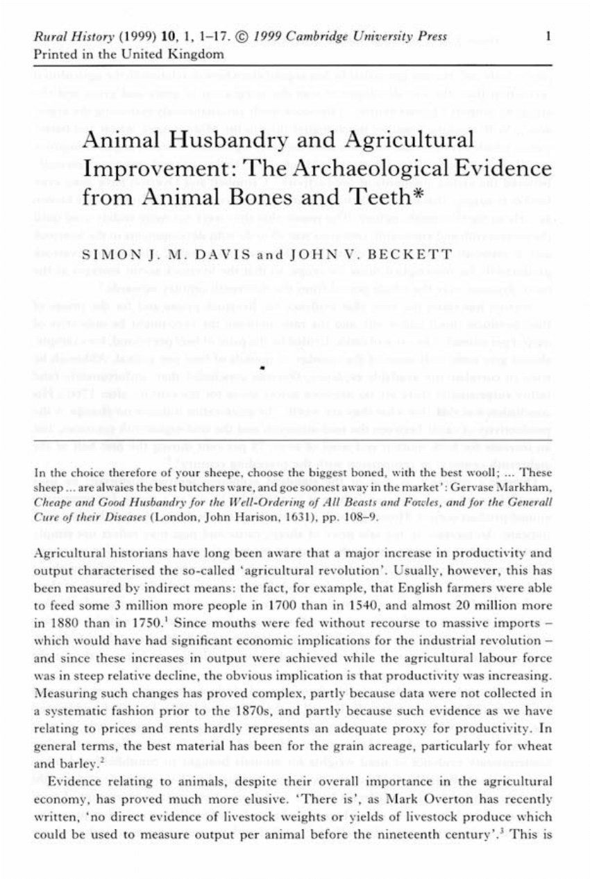 PDF) Animal Husbandry and Agricultural Improvement: The Archaeological  Evidence from Animal Bones and Teeth