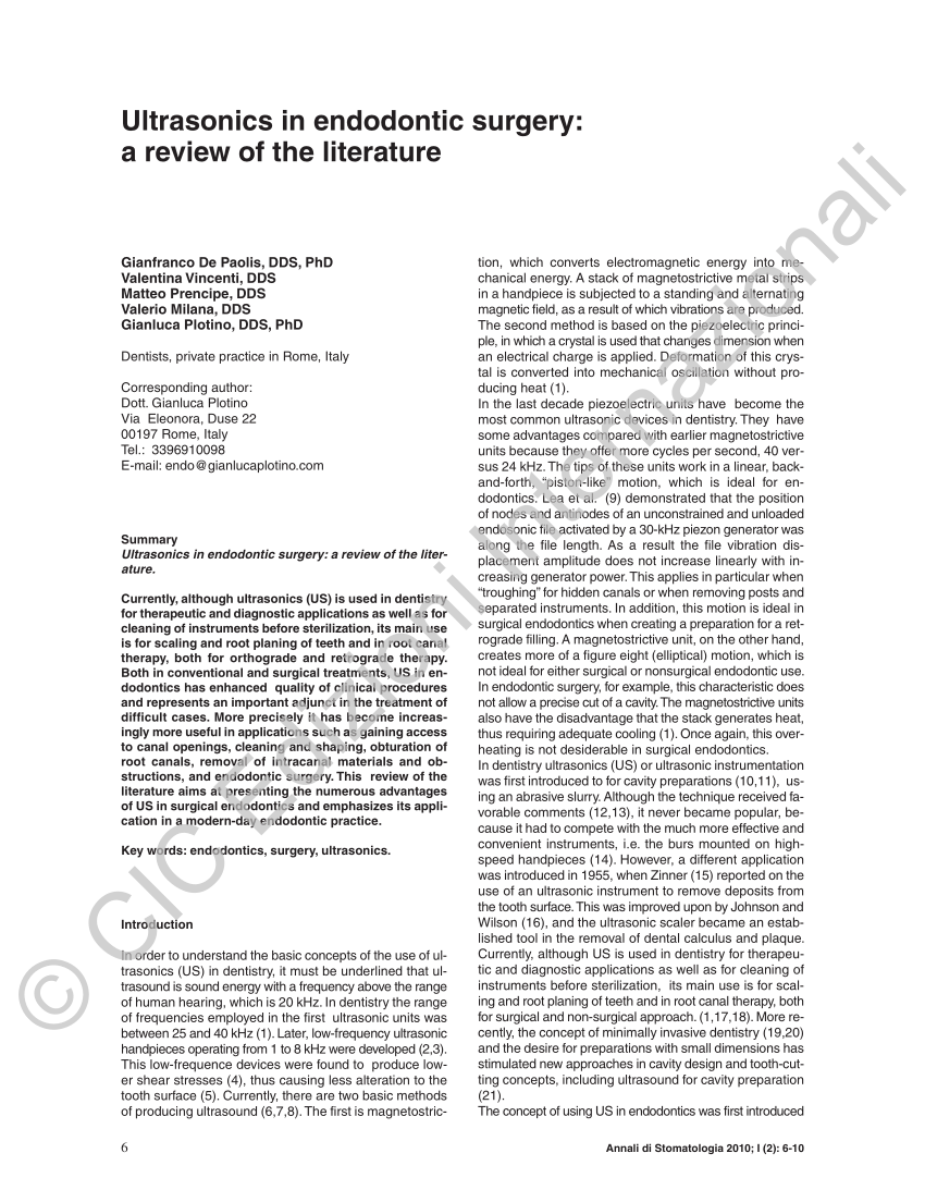 ultrasonics in endodontics a review of the literature