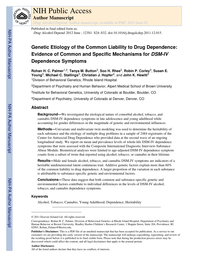 Pdf Genetic Etiology Of The Common Liability To Drug Dependence Evidence Of Common And