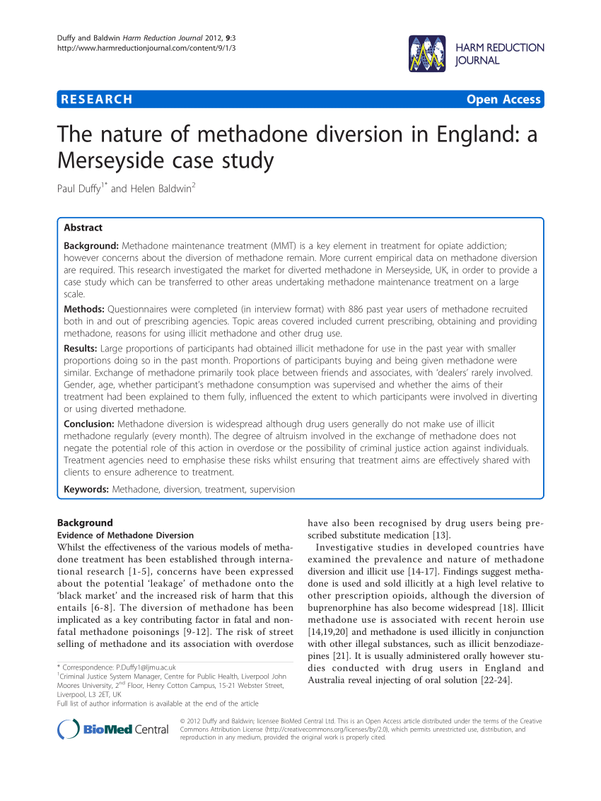 Pdf The Nature Of Methadone Diversion In England A Merseyside Case Study
