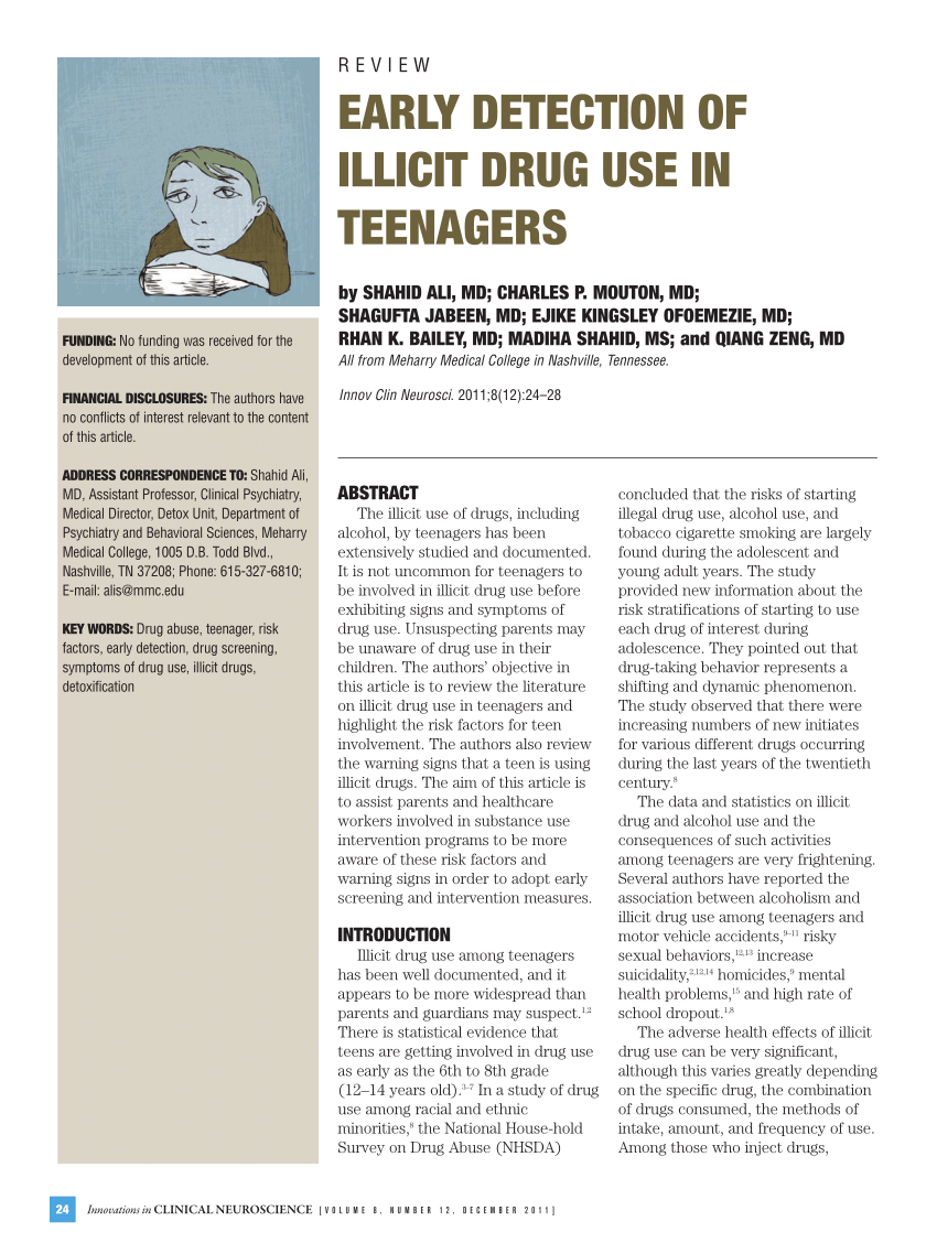 Pdf Early Detection Of Illicit Drug Use In Teenagers