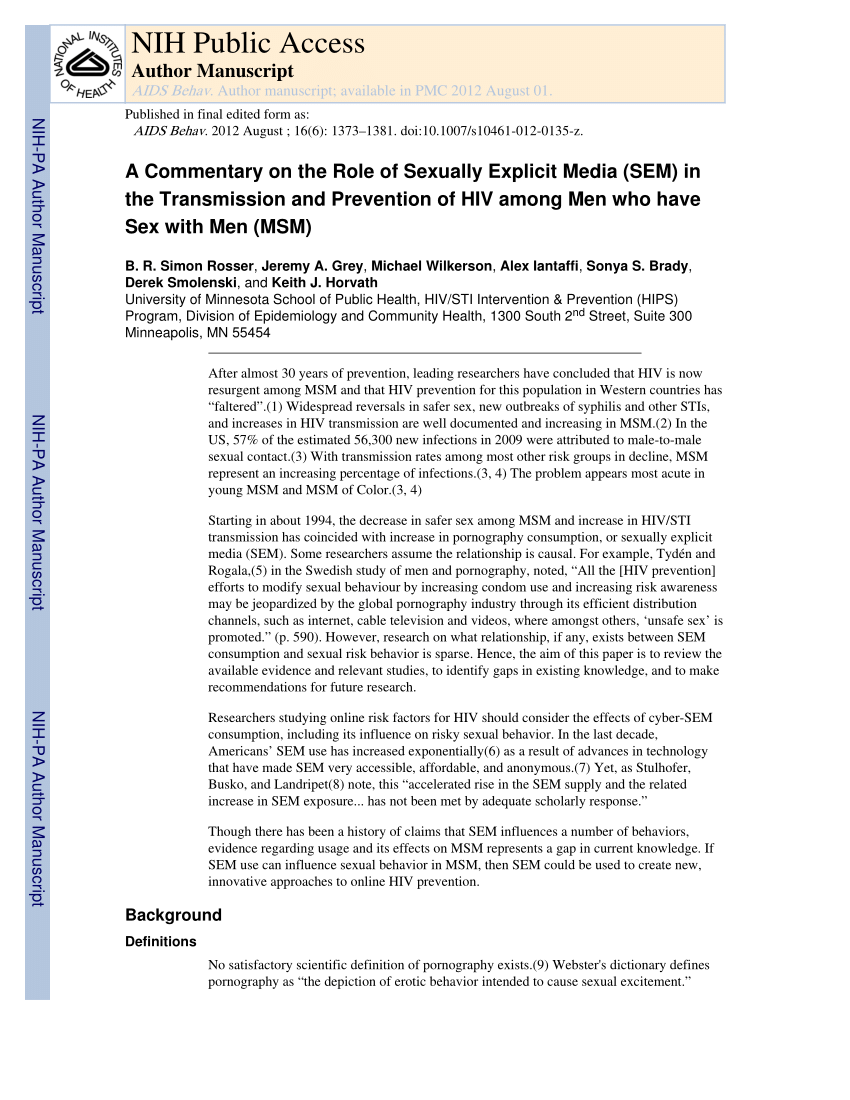 PDF) A Commentary on the Role of Sexually Explicit Media (SEM) in the Transmission and Prevention of HIV among Men who have Sex with Men (MSM)