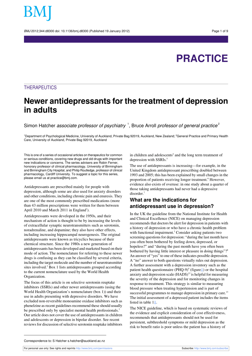 research paper antidepressants depression