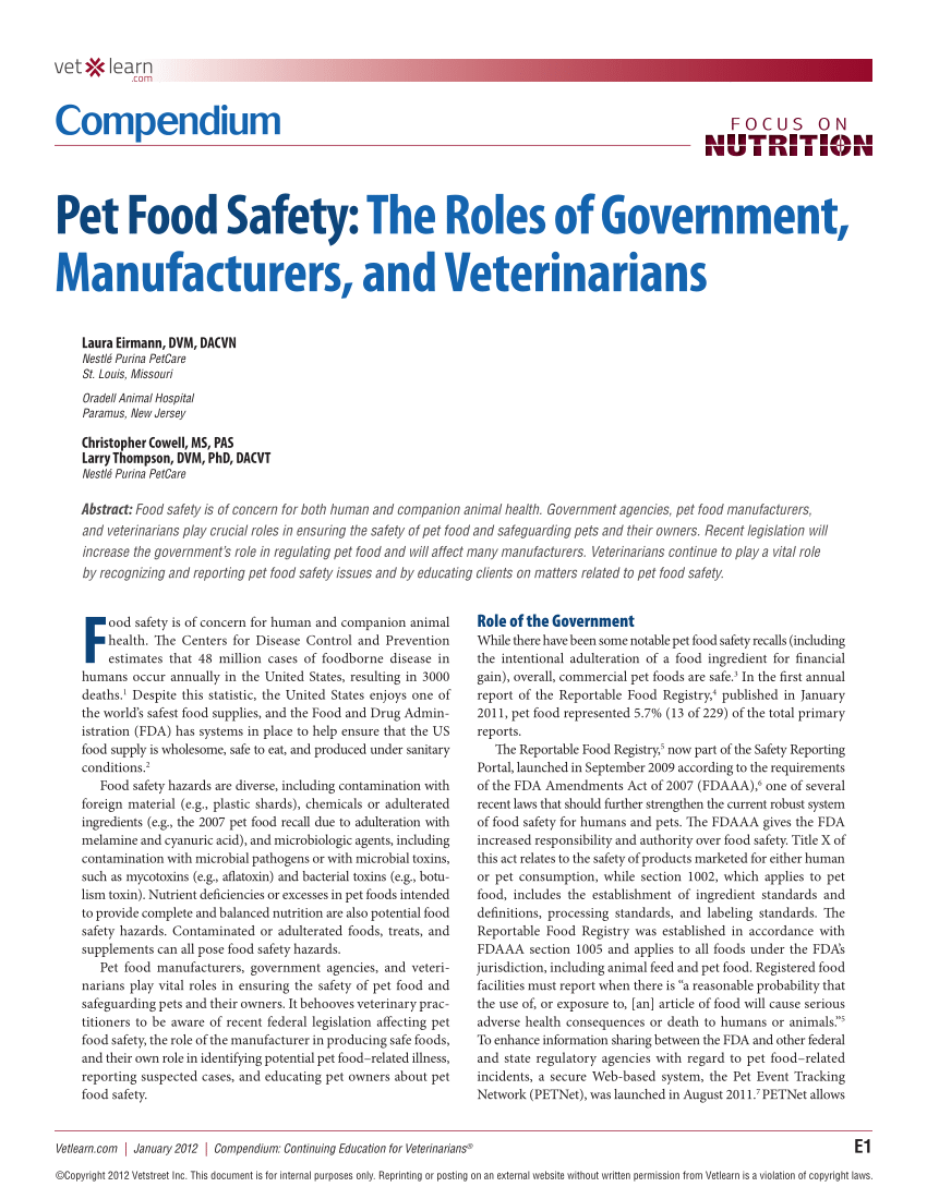 PDF) Pet Food safety: The roles of government, manufacturers, and  veterinarians