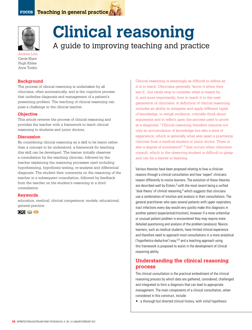 PDF) Clinical reasoning A guide to improving teaching and practice