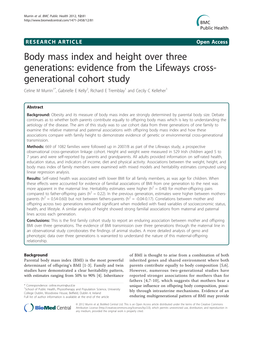 Pdf Body Mass Index And Height Over Three Generations Evidence
