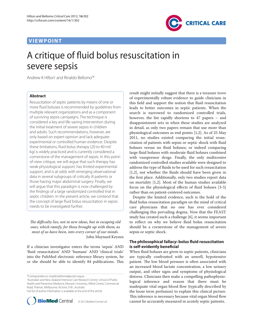 (PDF) A critique of fluid bolus resuscitation in severe sepsis