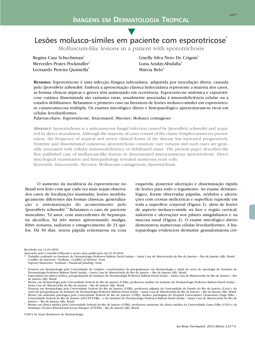 Pdf Molluscum Like Lesions In A Patient With Sporotrichosis 