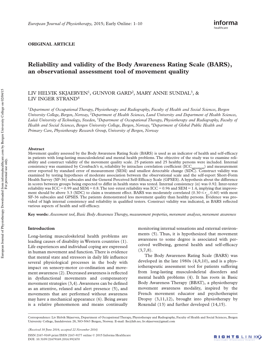 PDF] The Revised Body Awareness Rating Questionnaire: Development Into a  Unidimensional Scale Using Rasch Analysis