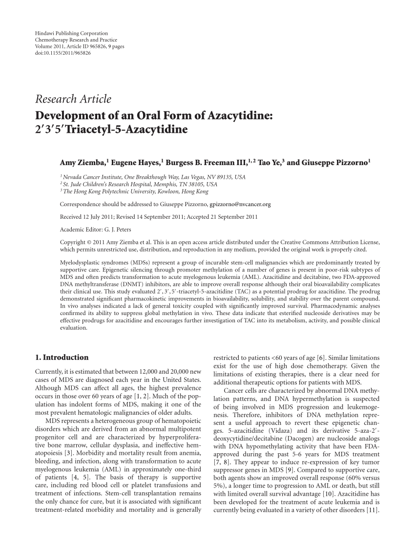 PDF) Development of an Oral Form of Azacytidine:  2′3′5′Triacetyl-5-Azacytidine