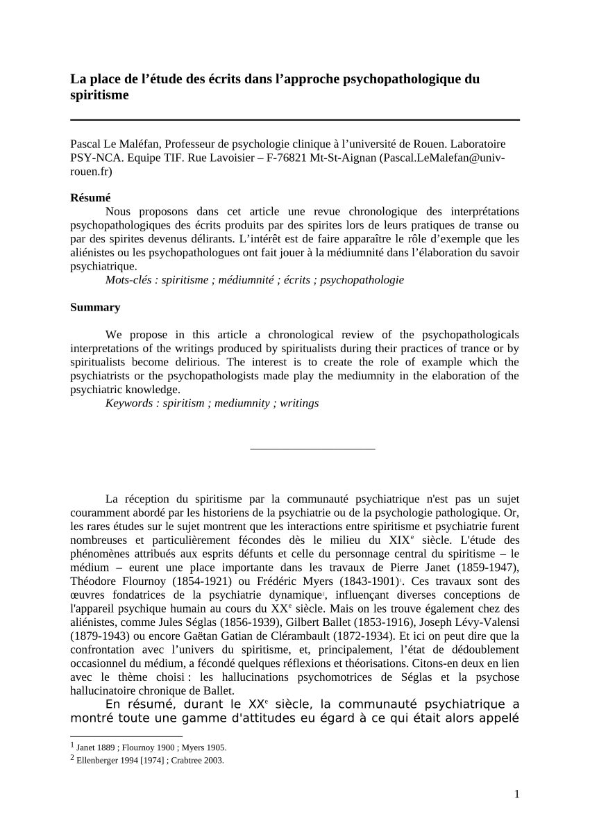 PDF) Spiritist delusions and spiritism in the nosography of French  psychiatry (1850-1950)