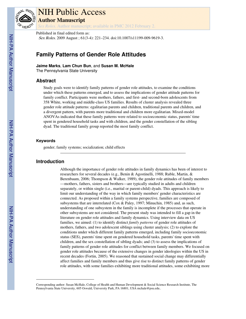 (PDF) Family Patterns of Gender Role Attitudes