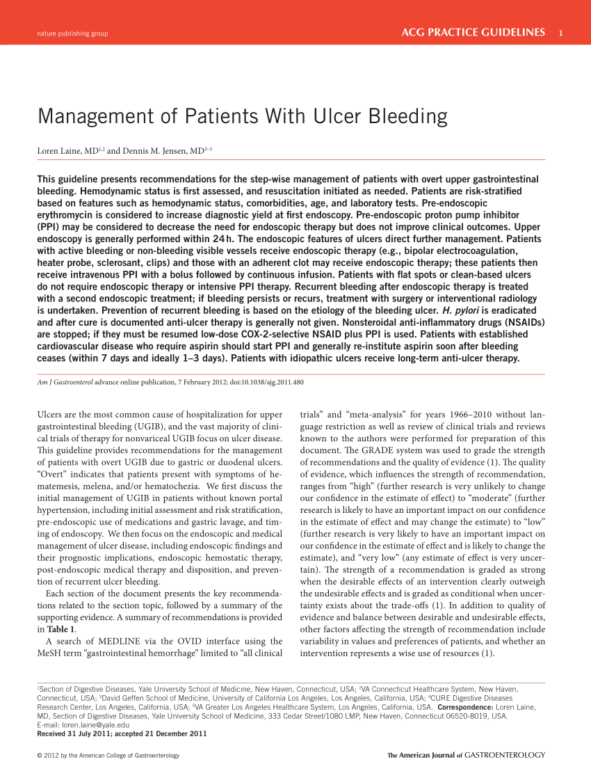 Pdf Management Of Patients With Ulcer Bleeding