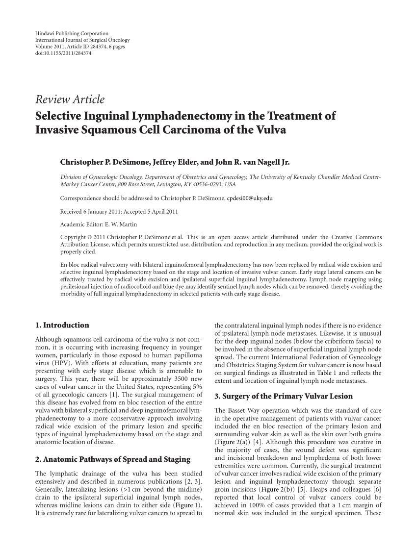 Pdf Selective Inguinal Lymphadenectomy In The Treatment Of Invasive Squamous Cell Carcinoma Of 