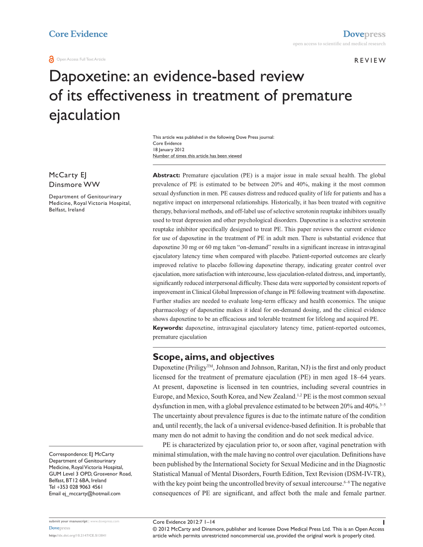 PDF Dapoxetine An evidence based review of its effectiveness in