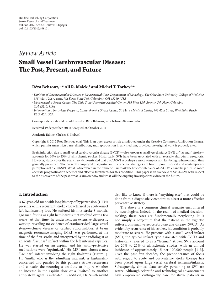 (PDF) Small Vessel Cerebrovascular Disease: The Past, Present, and Future