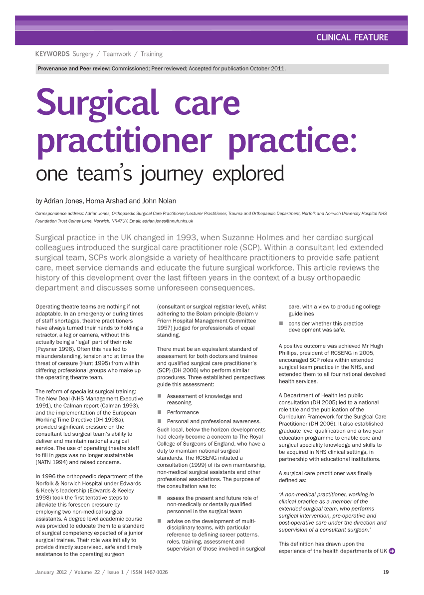 (PDF) Surgical Care Practitioner Practice: One Team #39 s Journey Explored