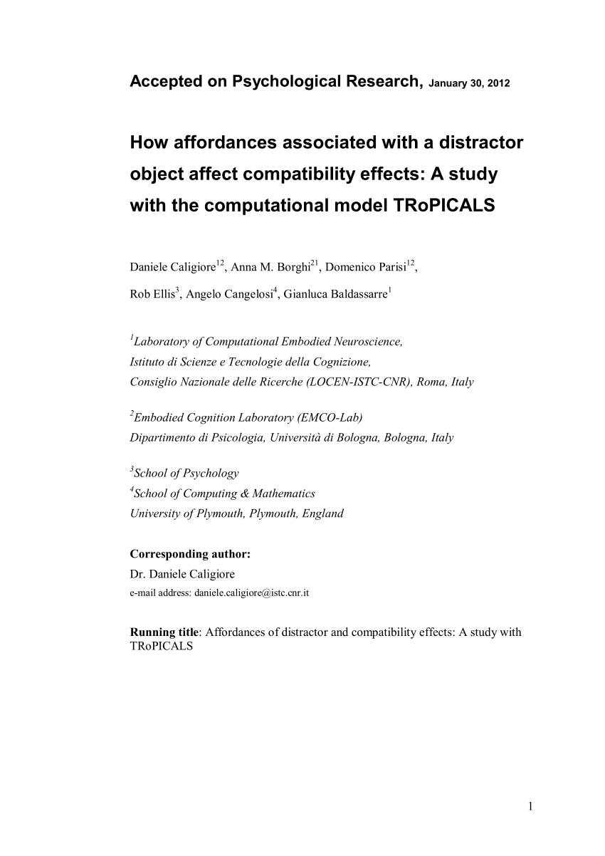 Pdf How Affordances Associated With A Distractor Object Affect Compatibility Effects A Study With The Computational Model Tropicals