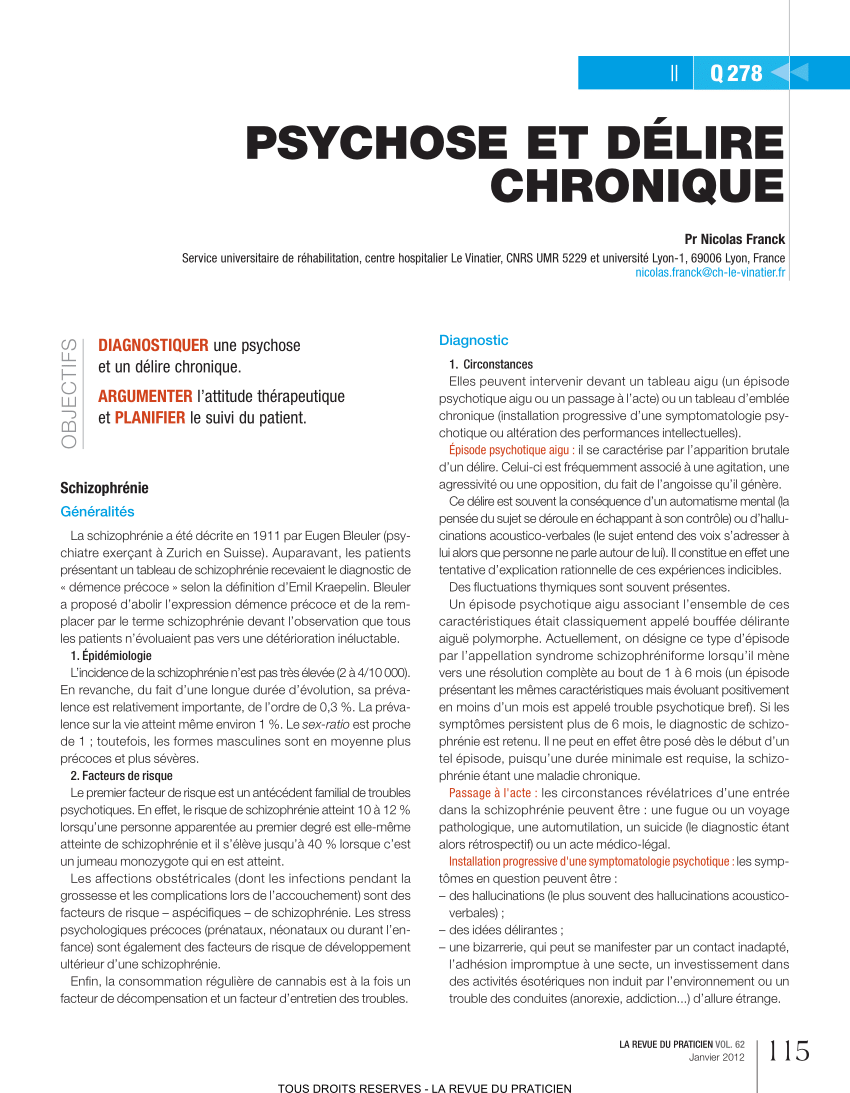 PDF) [Chronic and delusional psychoses]