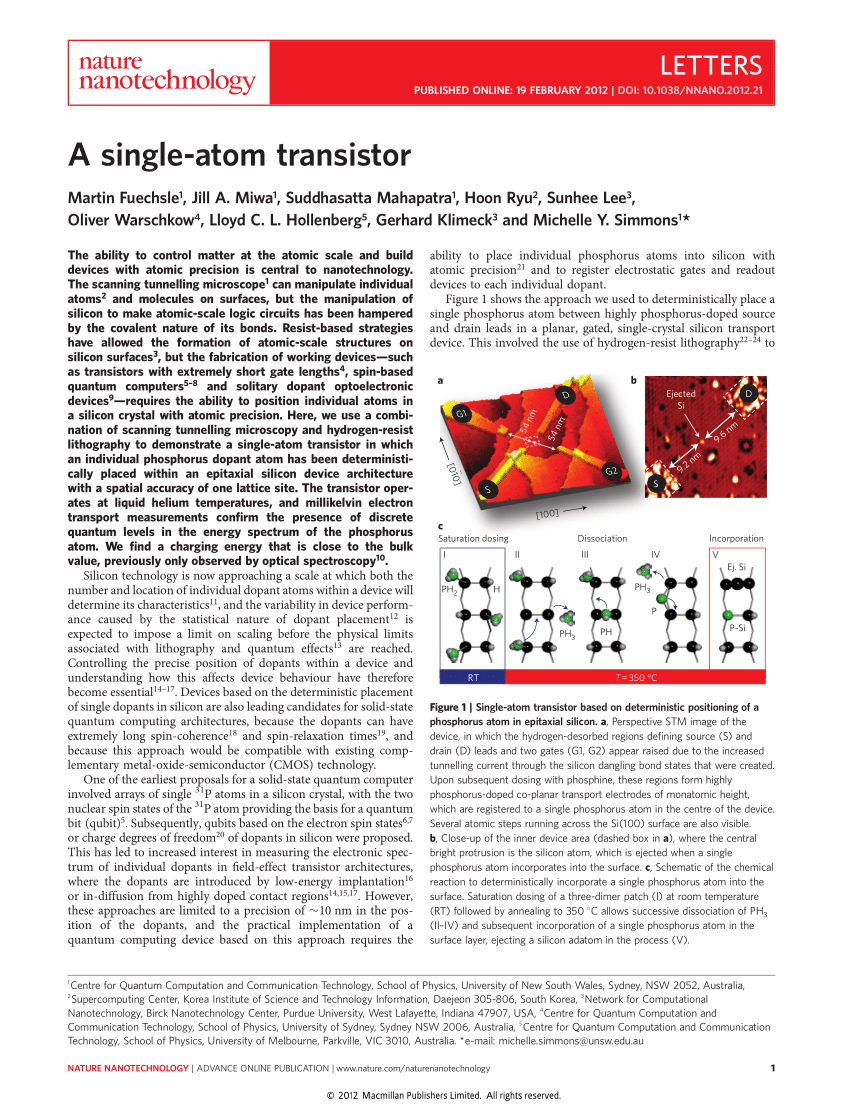 Single atom transistor nature
