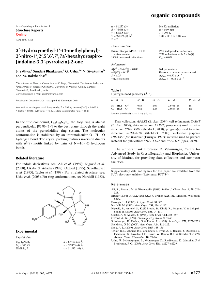 Pdf 2 Hy Droxy Methyl 1 4 Methyl Phen Yl 2 Nitro 125677a Hexa Hydro Spiro 8887