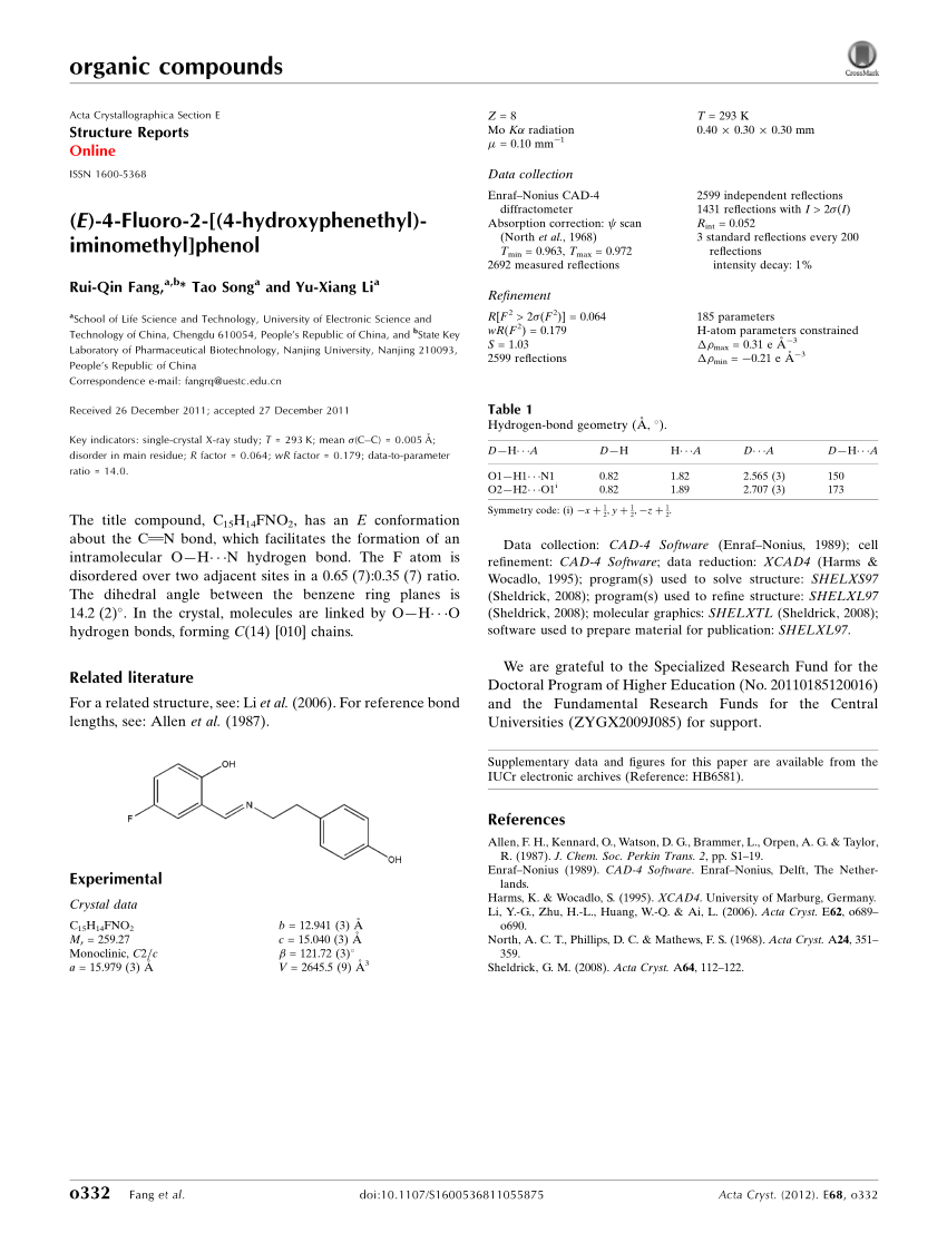 Pdf E 4 Fluoro 2 4 Hy Droxy Pheneth Ylimino Meth Yl Phenol 2203