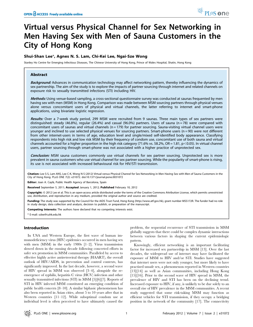 PDF) Virtual versus Physical Channel for Sex Networking in Men Having Sex  with Men of Sauna Customers in the City of Hong Kong