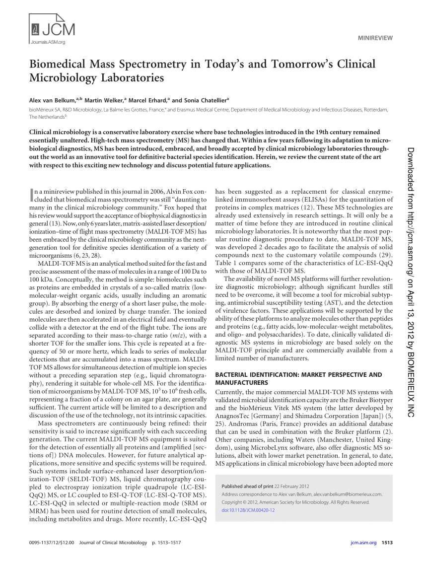 (PDF) Biomedical Mass Spectrometry in Today's and Tomorrow's Clinical