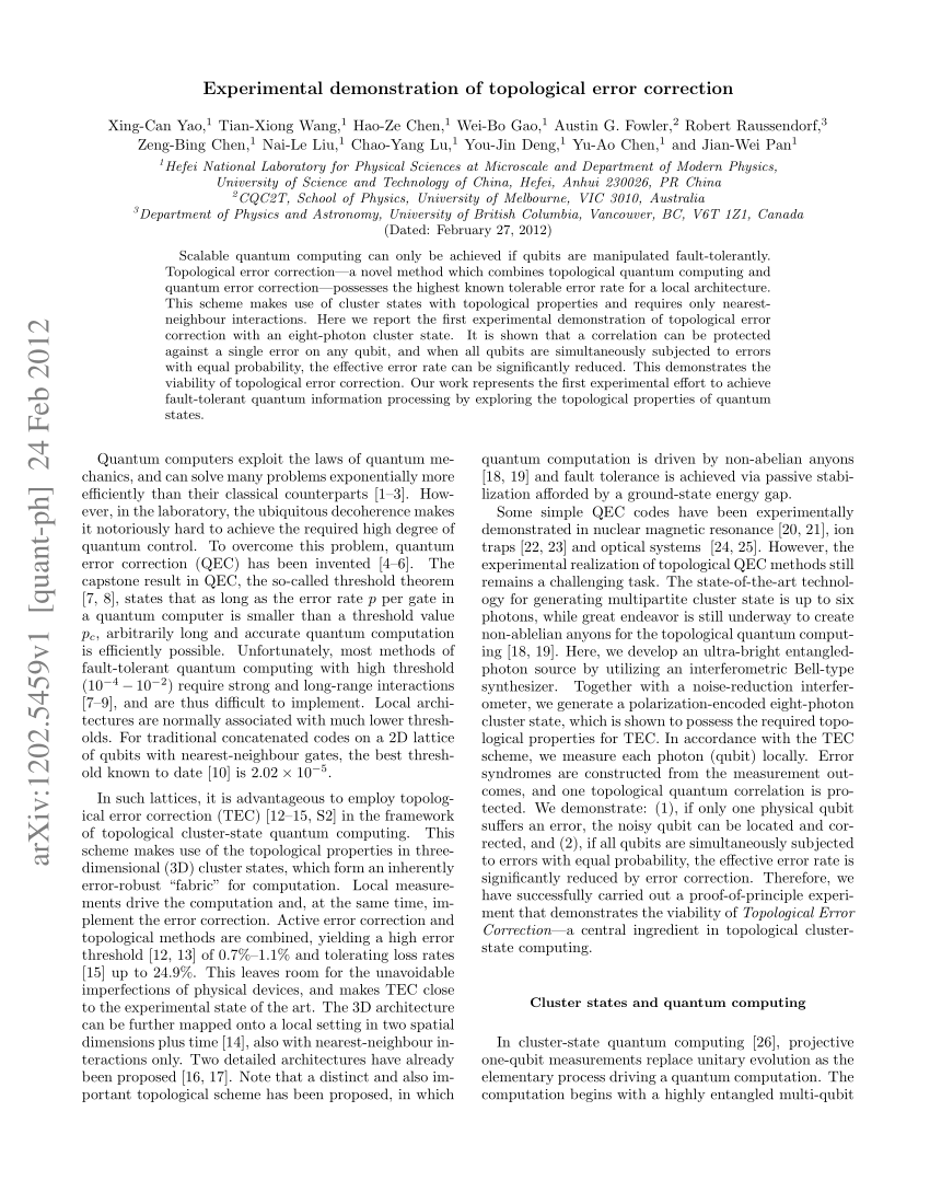 experimental demonstration of topological error correction